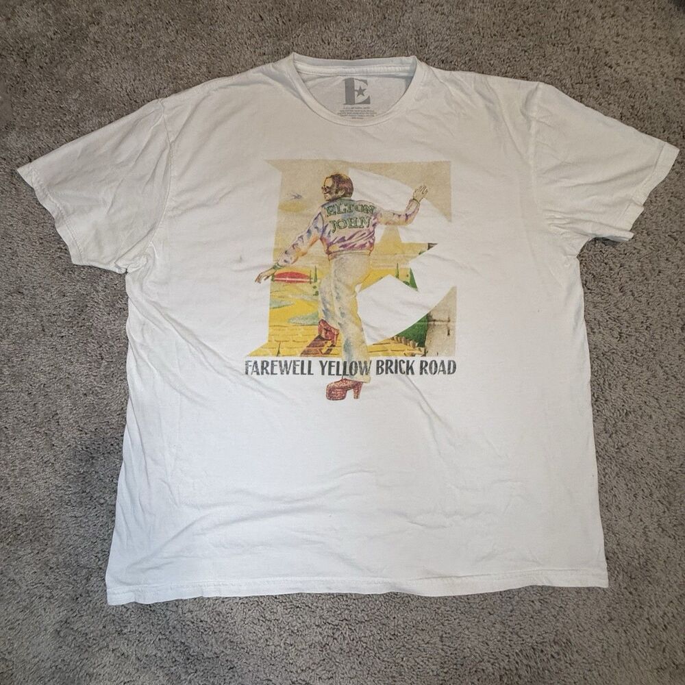 Elton John Unisex XL Tee T-Shirt 2022 Farewell Yellow Brick Road Tour White